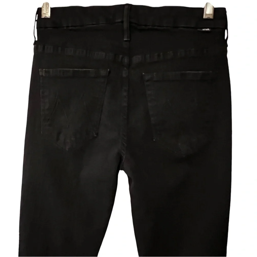Mother High Waisted Looker Ankle Fray Black Guilty Glitter Racer Stripe Jeans 26